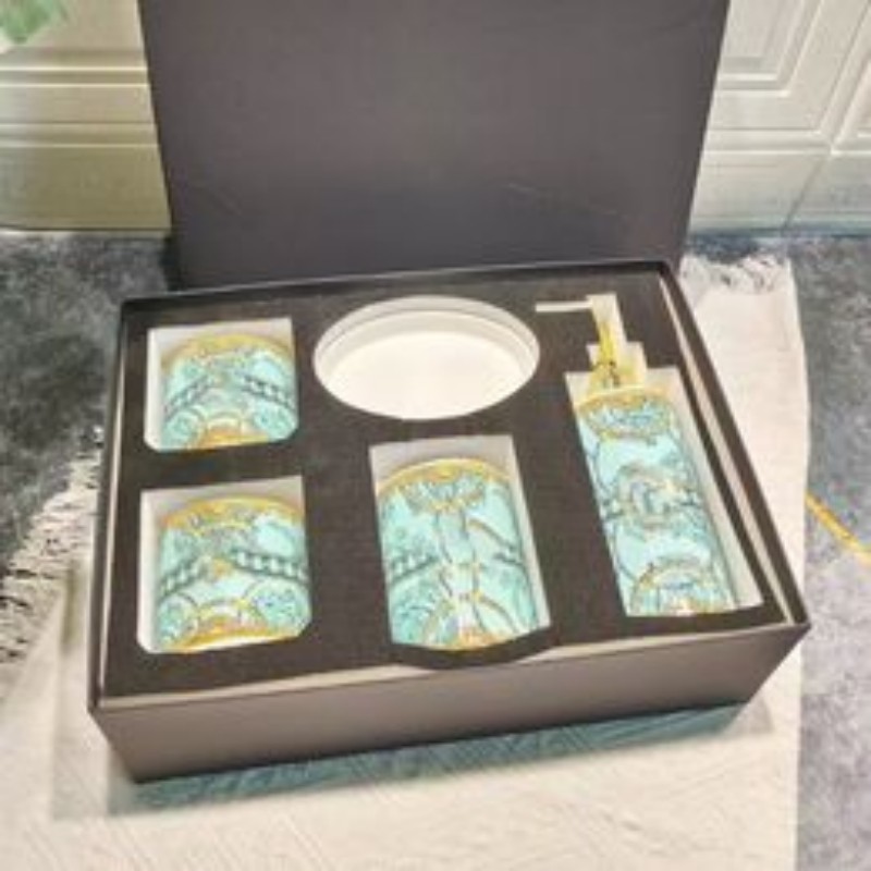 Hotel Household Sanitary Ware Washing Set Five-Piece Sets Ceramic Lotion Bottle Bathroom Decoration-image-1106077045