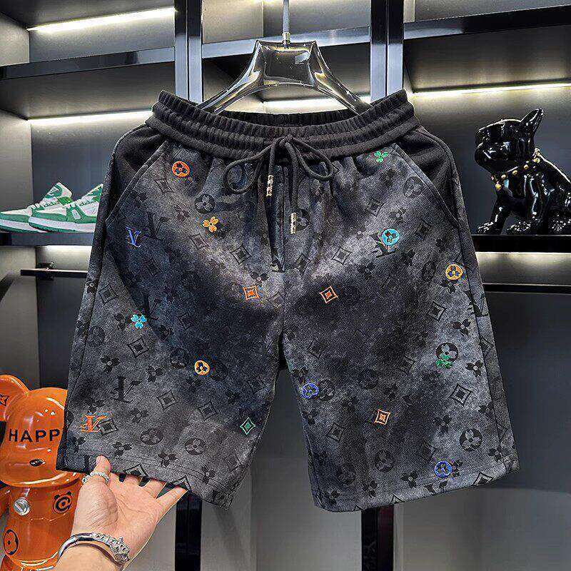 Light Luxury Summer Casual Sports Suit For Men, Trendy Brand Tie-Dye High-End Embroidered Shorts And T-Shirt Set Asia Size