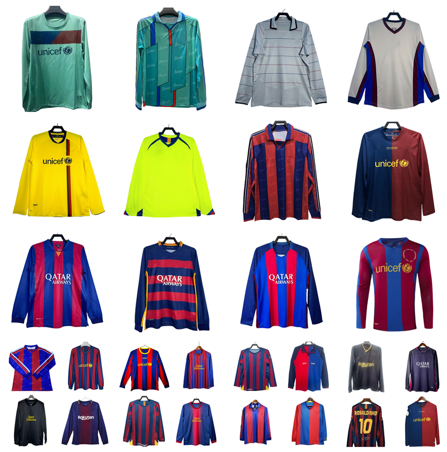 1996 2005 2006 Maillots de football rétro RONALDO de Barcelone Manches longues RONALDINHO INIESTA 03 04 05 06 07 08 09 10 11 12 13 14 15 16 17 XA