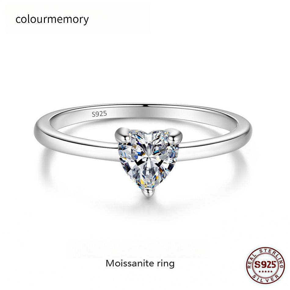 Romantic Heart Cut Moissanite Ring, S925 Silver Minimalist 3-Prong Engagement Ring, Promise Band for Women-image-1105938125