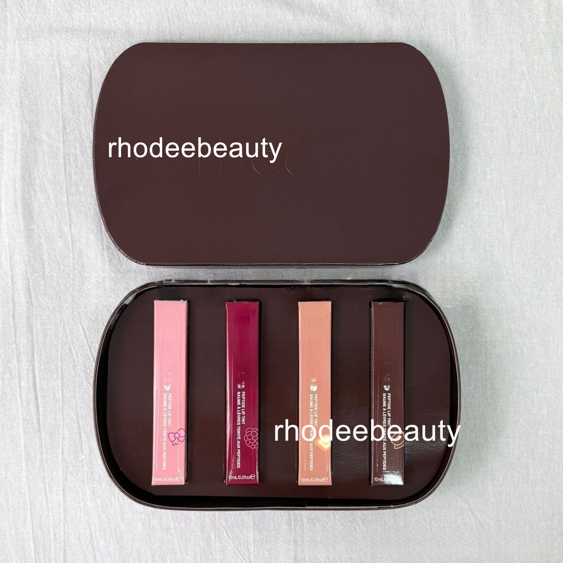 Rhodee Limited Edition Lip Tint 10ml*4pcs Gift Set Makeup Ribbon Toast Raspberry Jelly Espresso Moisturizer Lipgloss Lipstick Set Cosmetics free shi