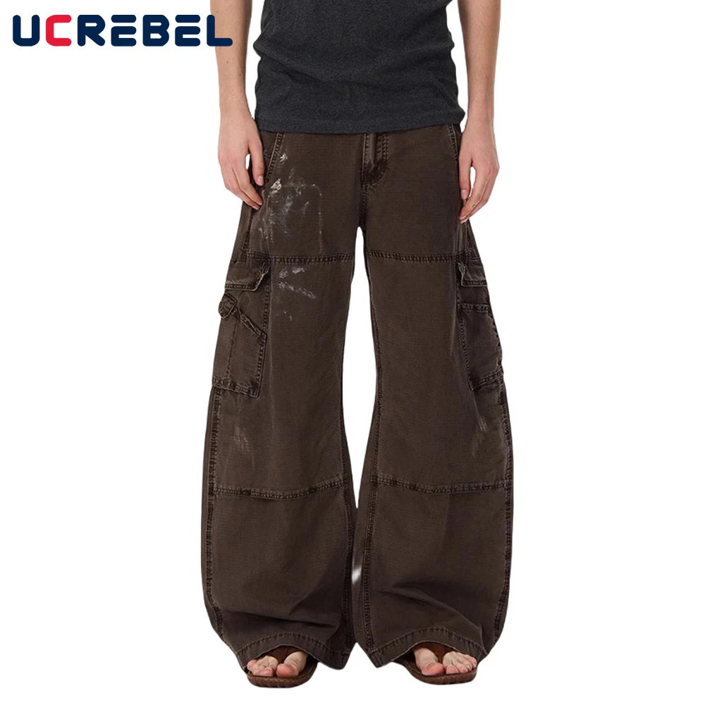 Pantalones cargo Retro Splash Ink para hombre, pantalones de pierna ancha con múltiples bolsillos, holgados, rectos, 260513