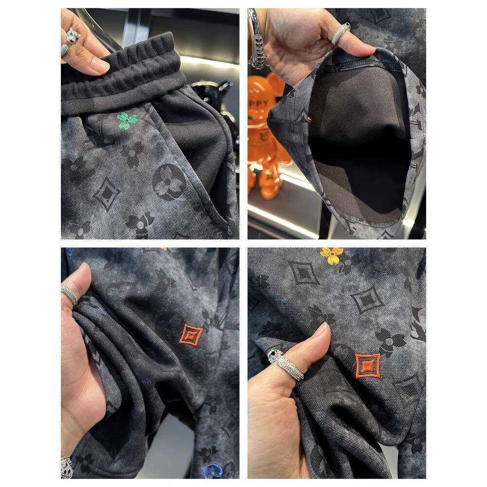 Light Luxury Summer Casual Sports Suit For Men, Trendy Brand Tie-Dye High-End Embroidered Shorts T-Shirt Set Asia Size And