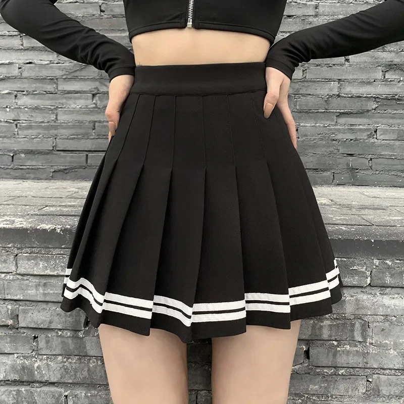 Fashion Korean Style Patchwork Skirt Harajuku Black Pleated Skirts Gothic Streetwear High Waist Mini Women Punk 260506