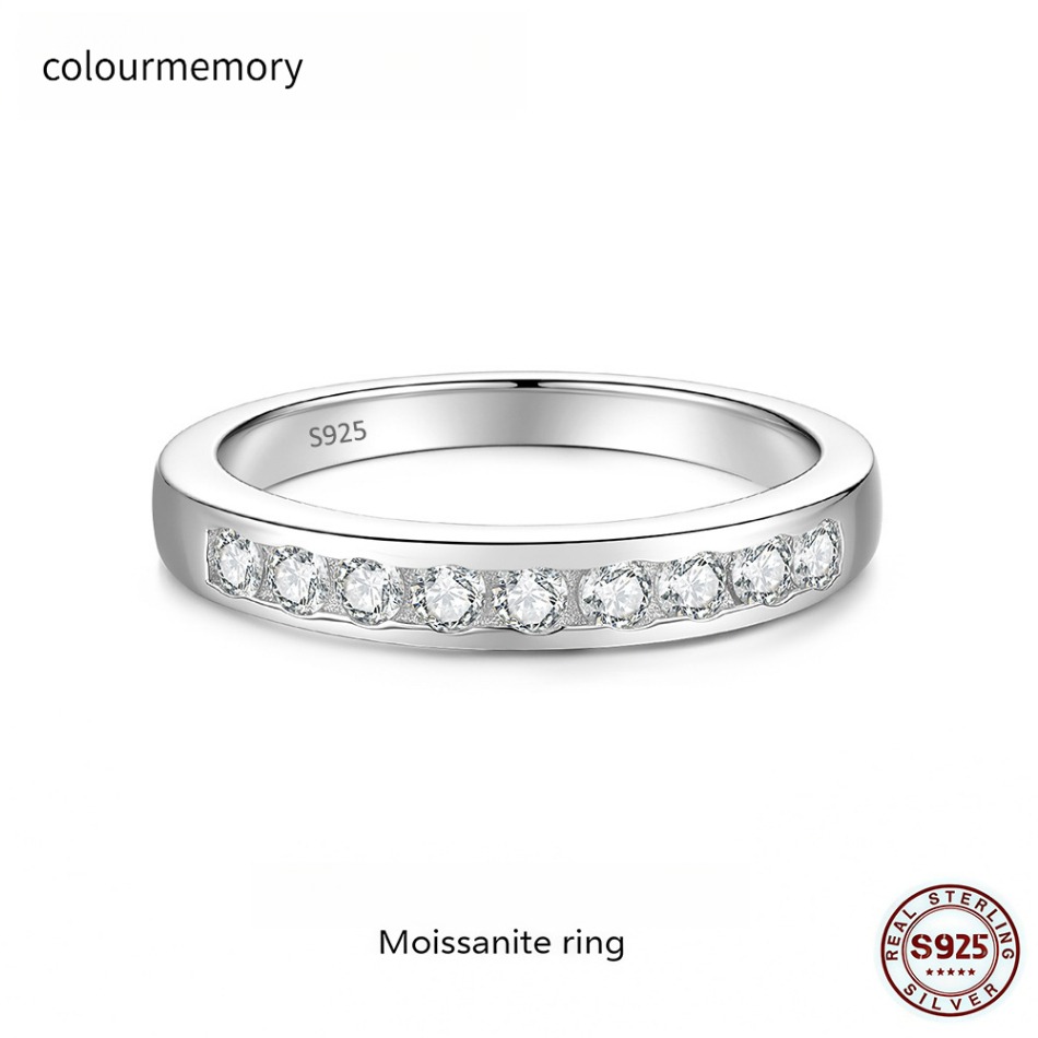 S925 Sterling Silver D Color Moissanite Half Eternity Band Ring, Adjustable Open, Women Fashion Stackable Jewelry With GRA Certificate-image-1106035987