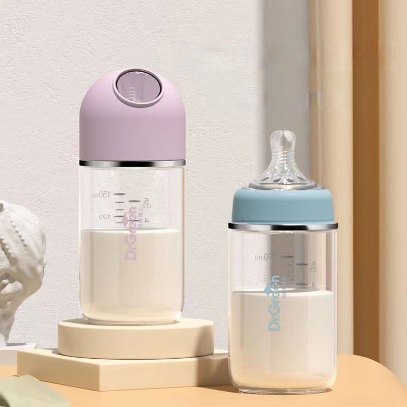 Dr.Green New Upgrade Professional Newborn baby bottles Wide Mouth Bottle High borosilicate Glass 150mL/240mL Washable Bottles-image-1106061545