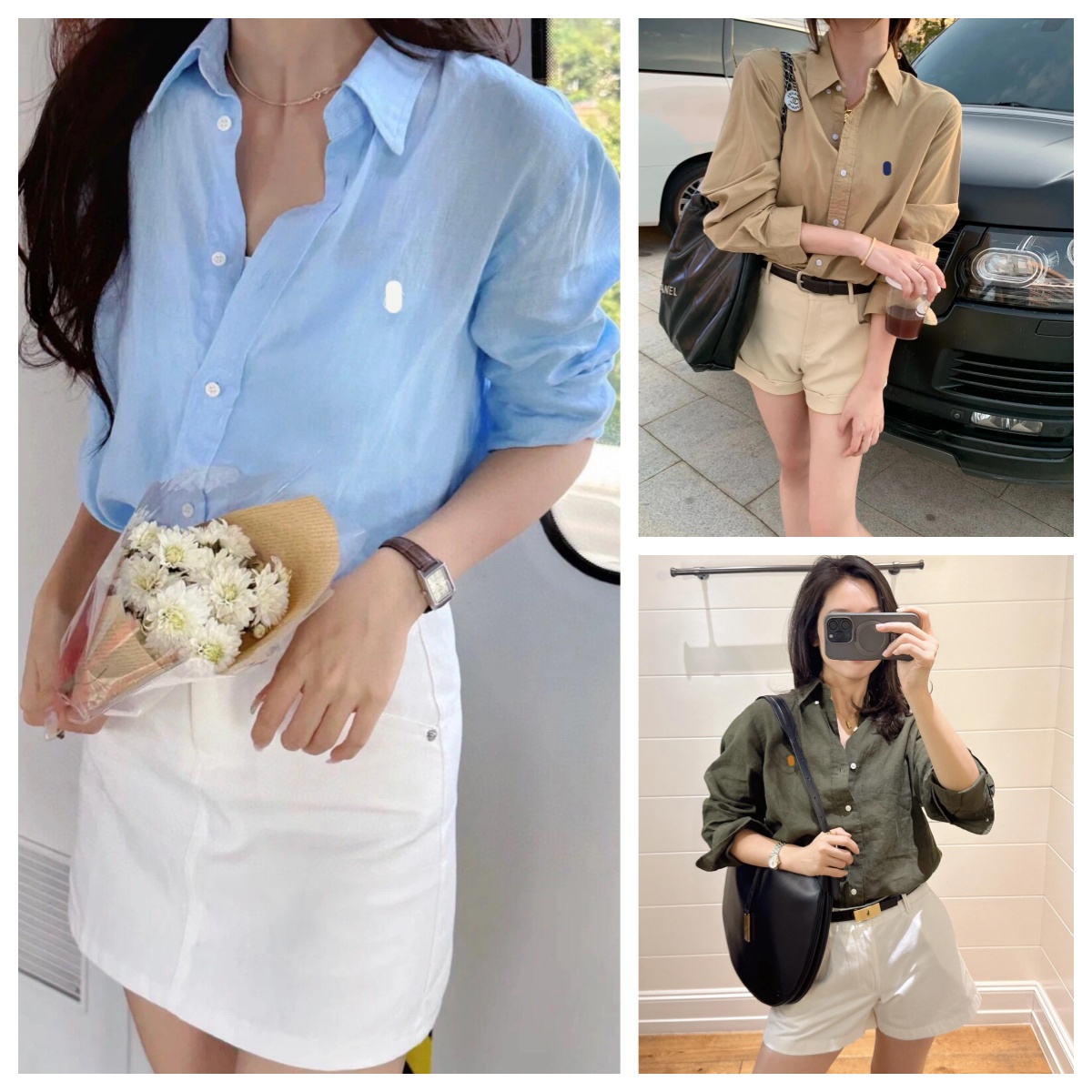 Women's Designer Pony Label Shirt Fashion Elegant Solid Button Polo Shirt Slim Fit Long-sleeved Turn-down Versatile Couple Shirt