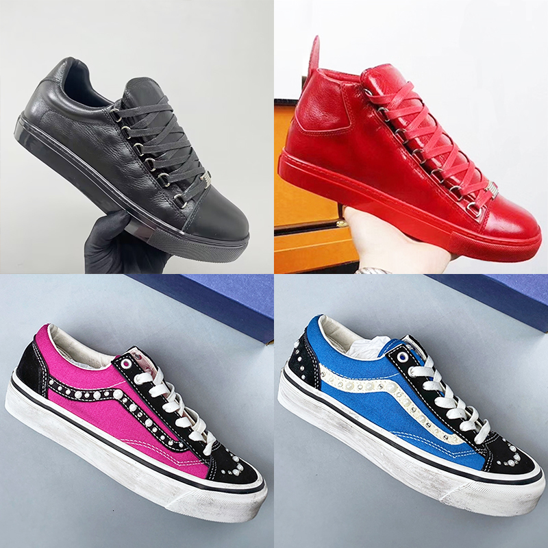 Luxury Men Arena Sneakers Pearled Canvas Shoe High Black Leather Mens Designer Trainers Pearlized Causal Shoes Classic Sneaker Big Size 610-image-999316653