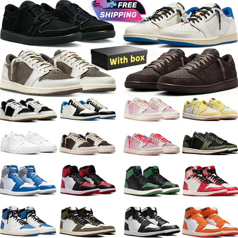 Free shipping designer shoes travi scott low 1 mens sneakers woman Casual outdoor trainers Black Toe Neutral Olive Light Smoke Grey with box