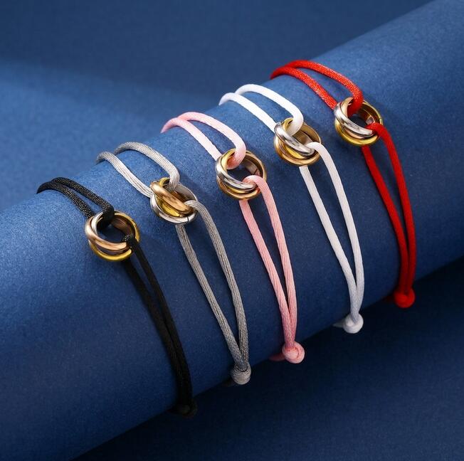 2026 New Designer cologne For Womens Fashion Bracelet Mens 316L Stainless Steel Trinity Ring String Bracelet Three Rings Hand Strap perfume Couple B