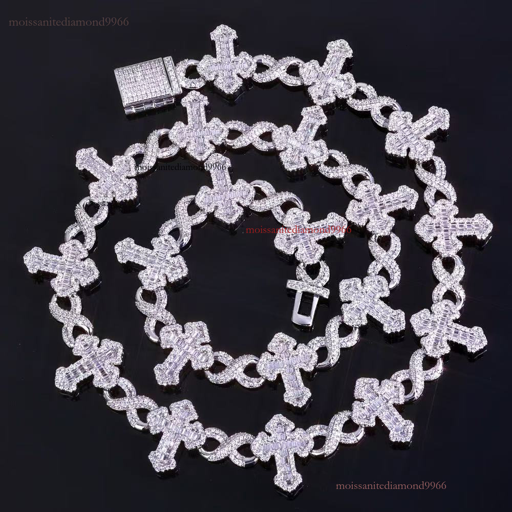Hip Hip Moissanite 15Mm High 45 Quality Cross Necklace Bracelet Passed The Test With GRA Instrument Ice Diamond Jewelry Custom Men Can Wear Birthday