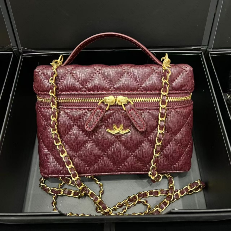 Women's Shoulder Crossbody PU Leather Quilted Vanity Bag Gold Chain Strap Bag Grils Cosmetic Case Top Handbag Daily Party Bags changchen2605136
