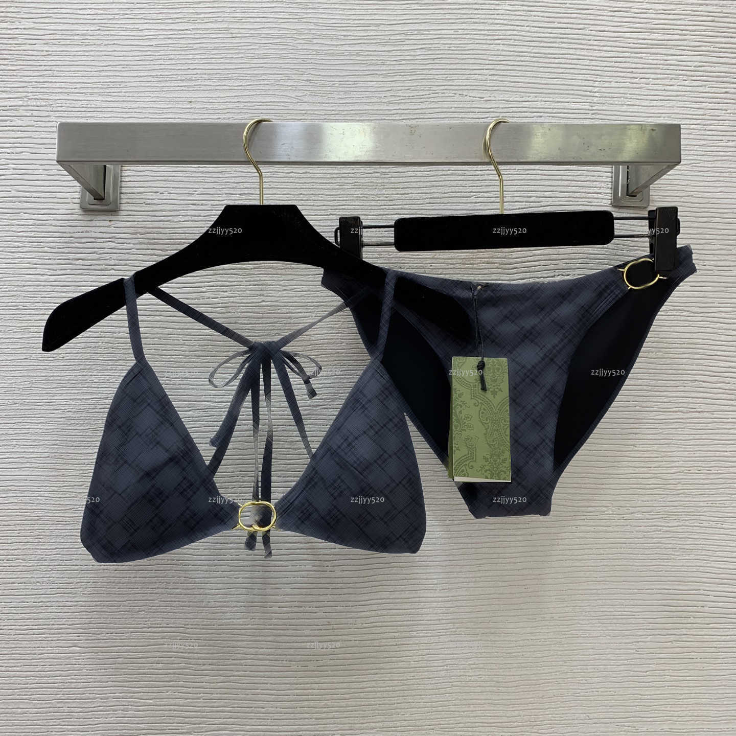 Brand split-body set women swimsuit summer lady bikini women designer clothes metal accessories suspenders underwear + Triangle underwear set A64-image-1106172921