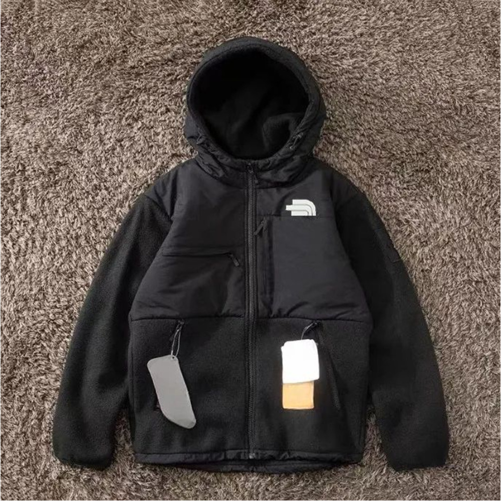 Men's Jackets Designer Black Fleece Hooded Jacket Half Padded Zip Up Outdoor Coat For Casual Streetwear In Winter Outwear Soft Shell Men Hiking
