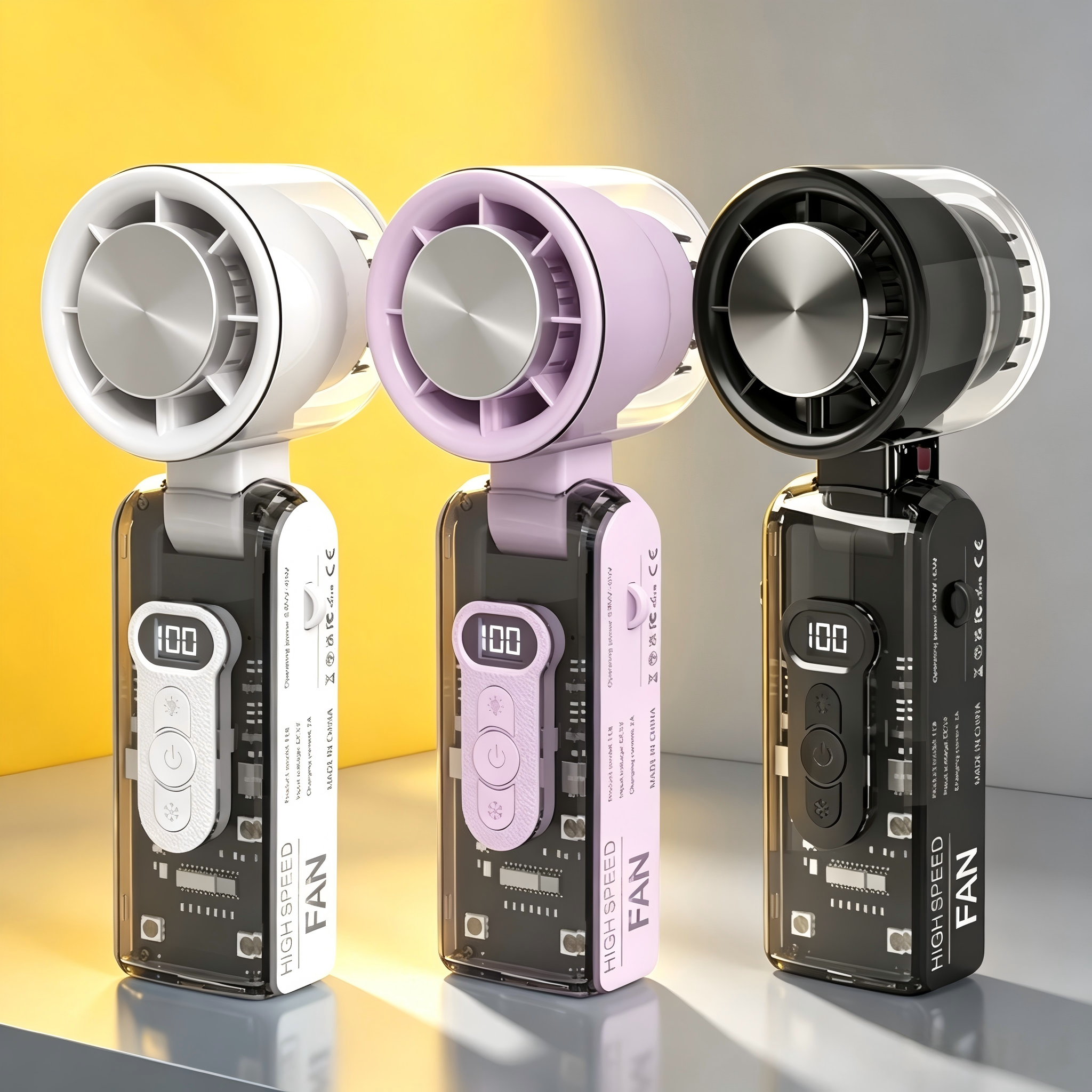 Transparent Style Handheld Cooling Fan Daily Use Mini Desktop Foldable Fan100 Speed Adjustable LED Digital Display Portable Cold Compress Fan-image-1106156815