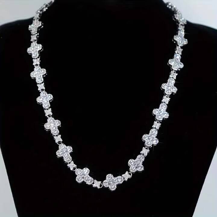 USA Trendy 10mm Iced Moissanite Flower Tennis Chain Necklace Cross Star Diamond Cuban Link for Men Women Hip Hop Jewelry for