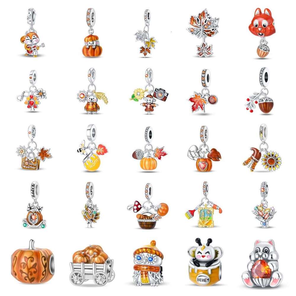 Autumn Maple Leaf Owl Squirrel Charm Beads DIY Jewelry Bracelet Accessories Copper Silver Plated New Export Model