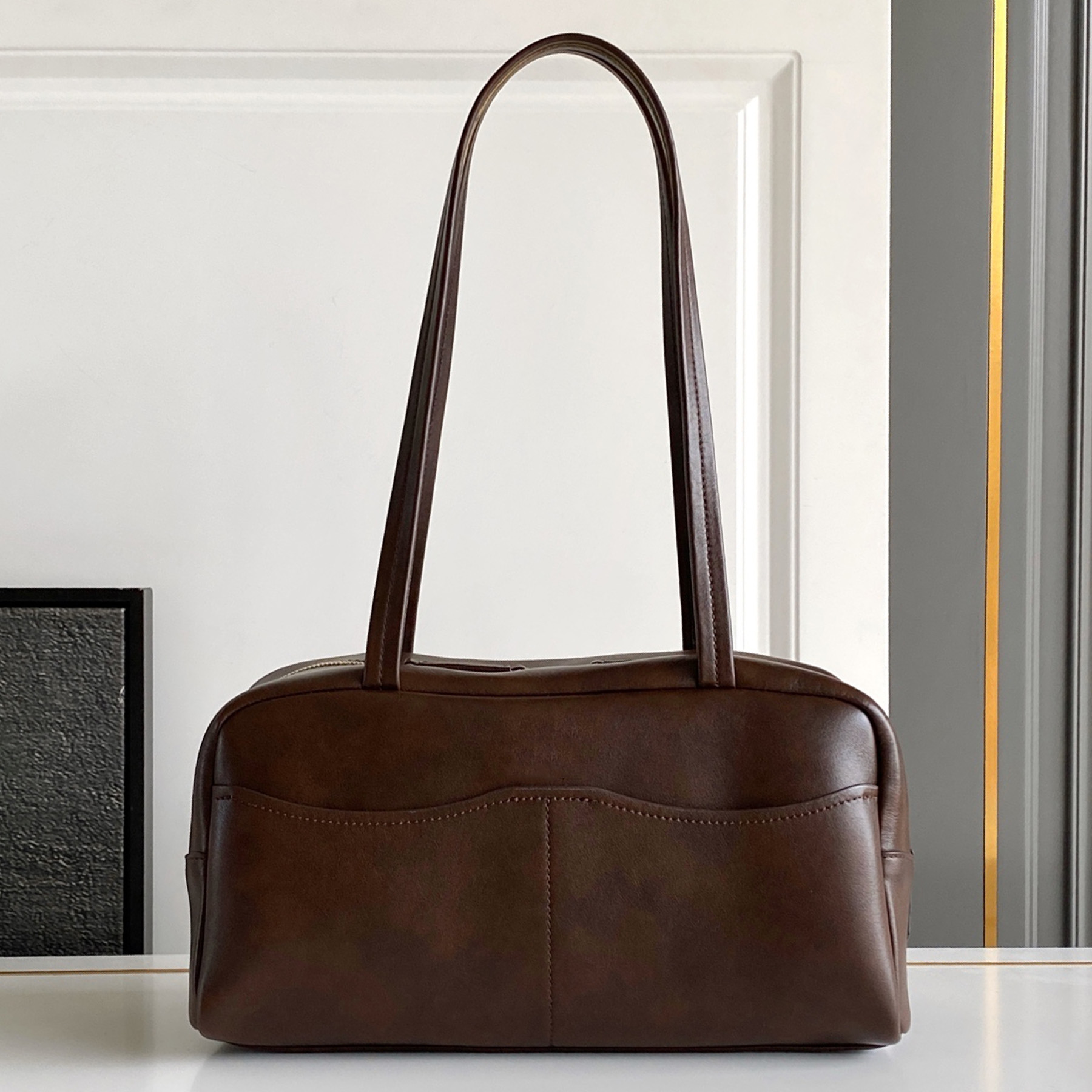 New 10A Carry Antiqued Leather Top Handle Bag Luxury Designer Soft Genuine Leather Shoulder Bag Suede Lining Handbag Zip Closure Tote Bag Women Casu