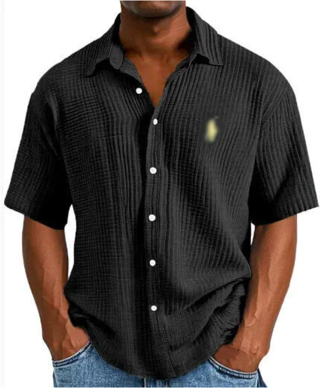 Designer Geborduurd overhemd in grote maten voor heren, losse pasvorm, reverskraag met korte mouwen, casual button-down, ademende zomer