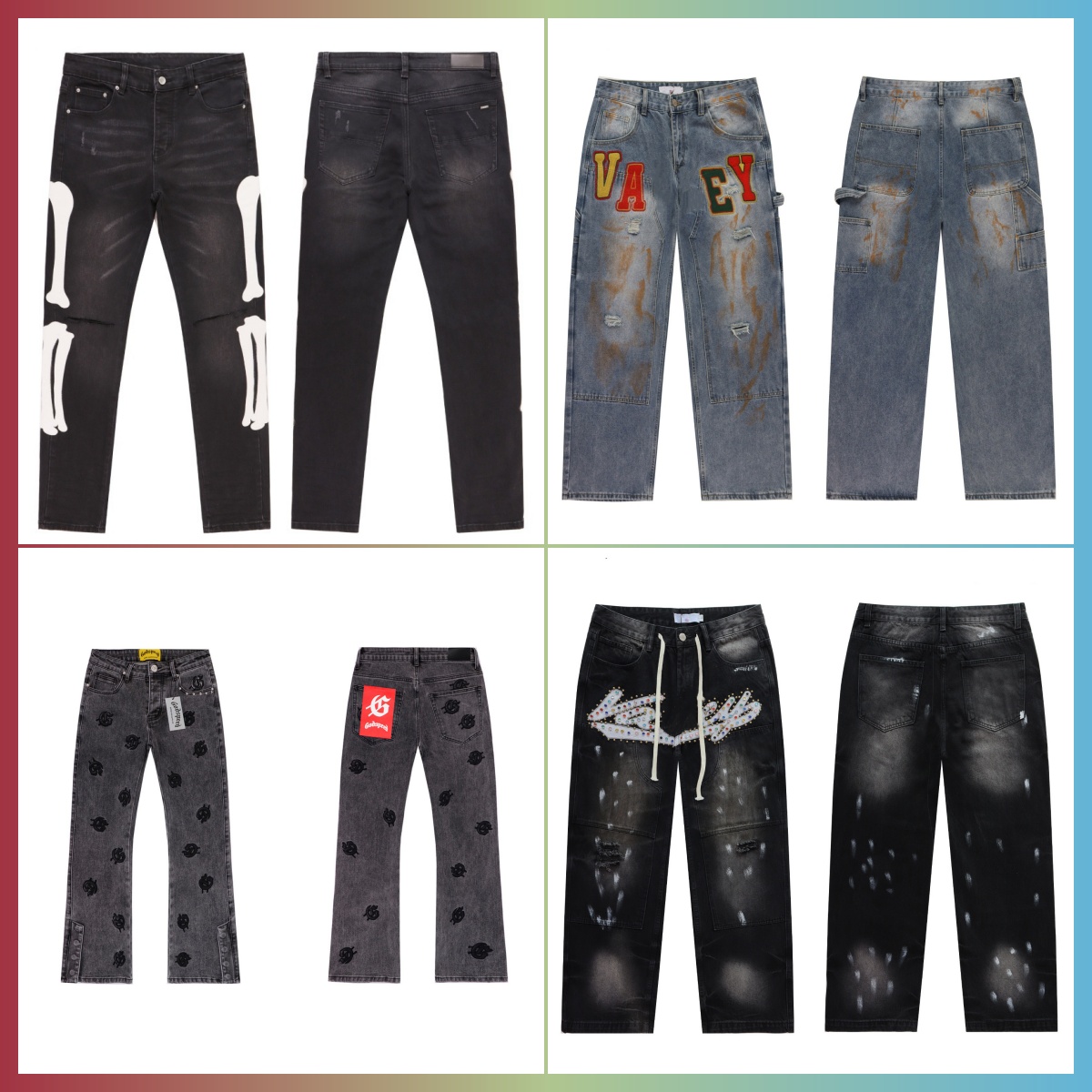 Y2K Embroidered Jeans Men's Luxury Denim High Street Vintage Washed Loose Streetwear Cotton Casual Designer Trendy Pants