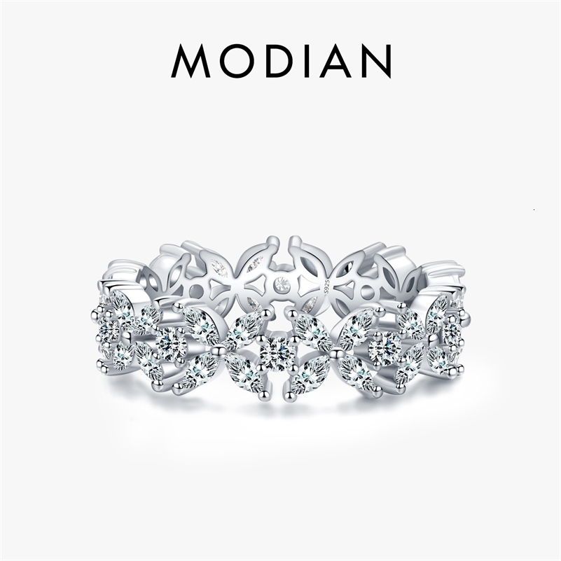 MODIAN Classic 925 Sterling Silver Clear CZ Flower Stackable Finger Ring For Women Party Fine Female Jewelry Anel 260515BJ