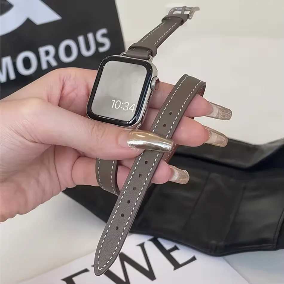 Leather Strap For iWatch Series 10 9 8 7 6 5 4 3 SE Ultra 2 Band 38/40/41/42/44/45/46/49mm Double-loop Bracelet X2605141 Q261016