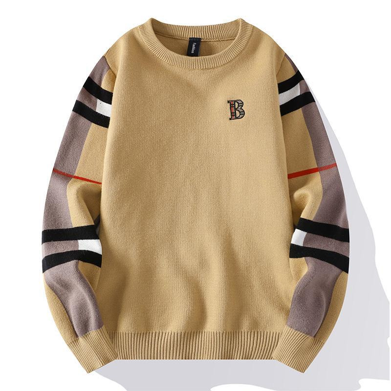 Sweater Men Designer Men's Thickened Knitted Sweater Round Neck Plaid Sleeve B Letter Embroidery Autumn Winter Warm Casual Top