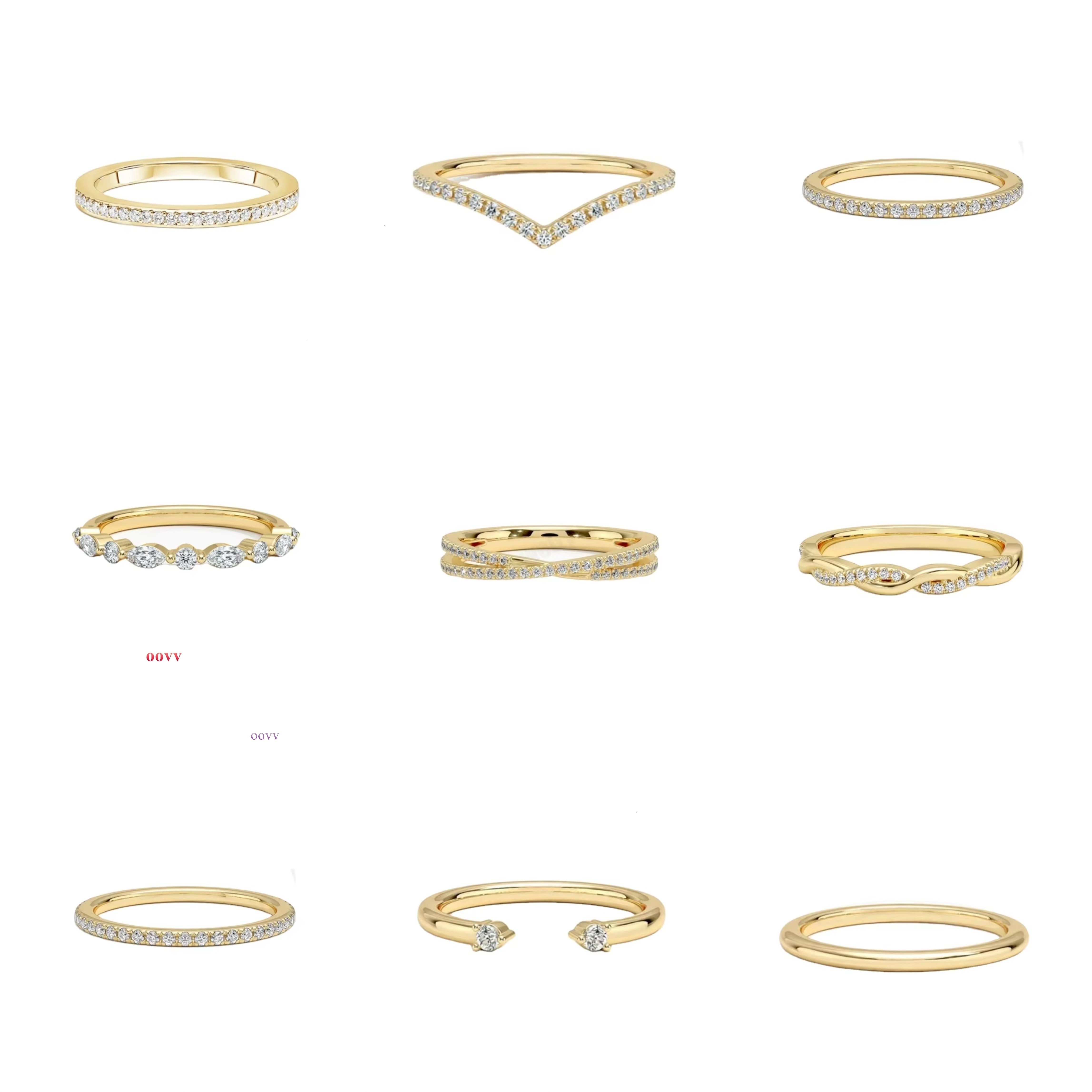 V-shaped X-shaped Fashion Stackable Ring S925 Sterling Silver Gold Plated Inlaid Moissanite Band Ring Eternal Ring for Women