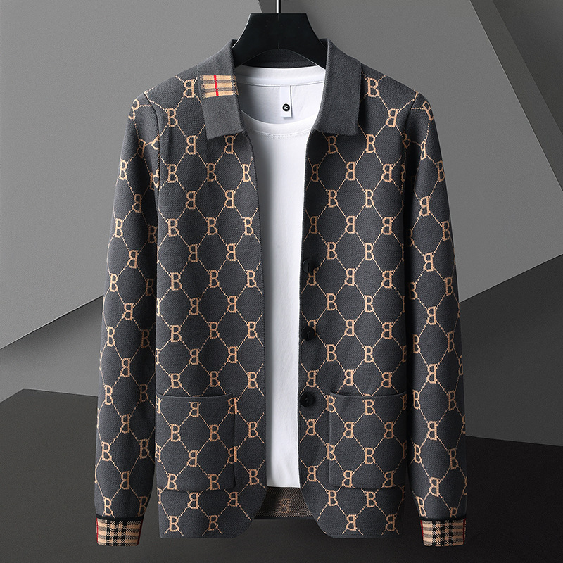 New Designer's Casual And Fashionable Men's Sweater Jacket, Long Sleeved Cardigan High-quality Classic Clothing, Spring And Autumn Wool To