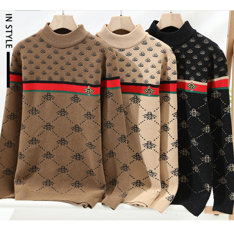 Mens Designer Bee Embroidery Sweater Slim Fit Warm Knit Pullover High-end Casual Christmas Sweater