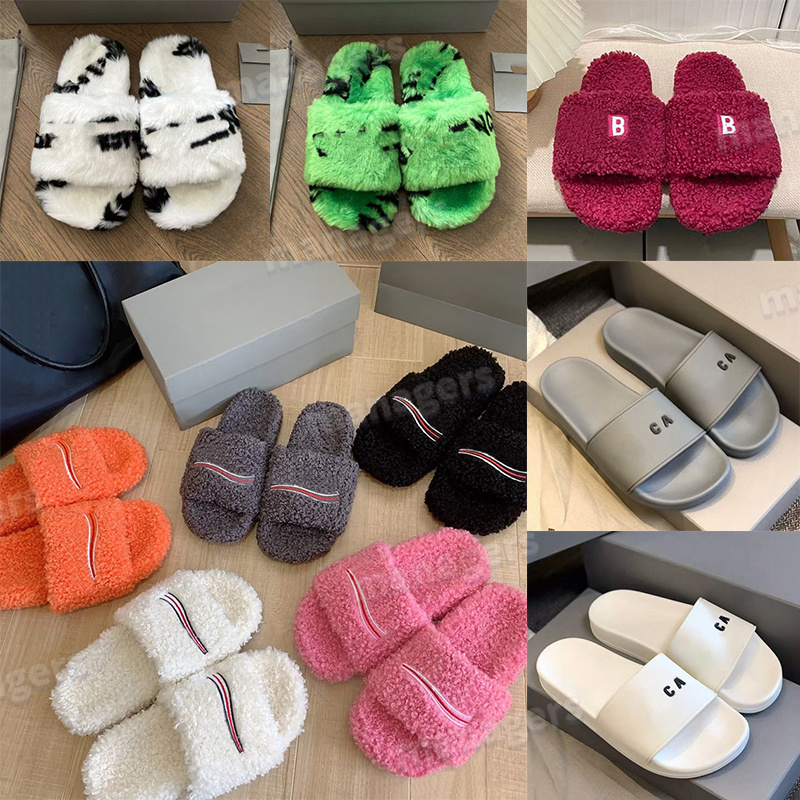 Furry slides Paris Designer hommes femmes pantoufles de luxe diapositives dames laine hiver fourrure moelleux fourrure lettres chaudes sandales f