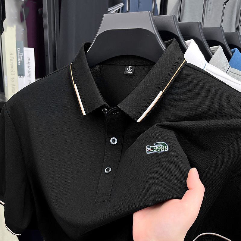 mens polos summer casual solid color polo shirt slim fit lapel short sleeve top versatile collar for a slimmer silhouette M-4XL