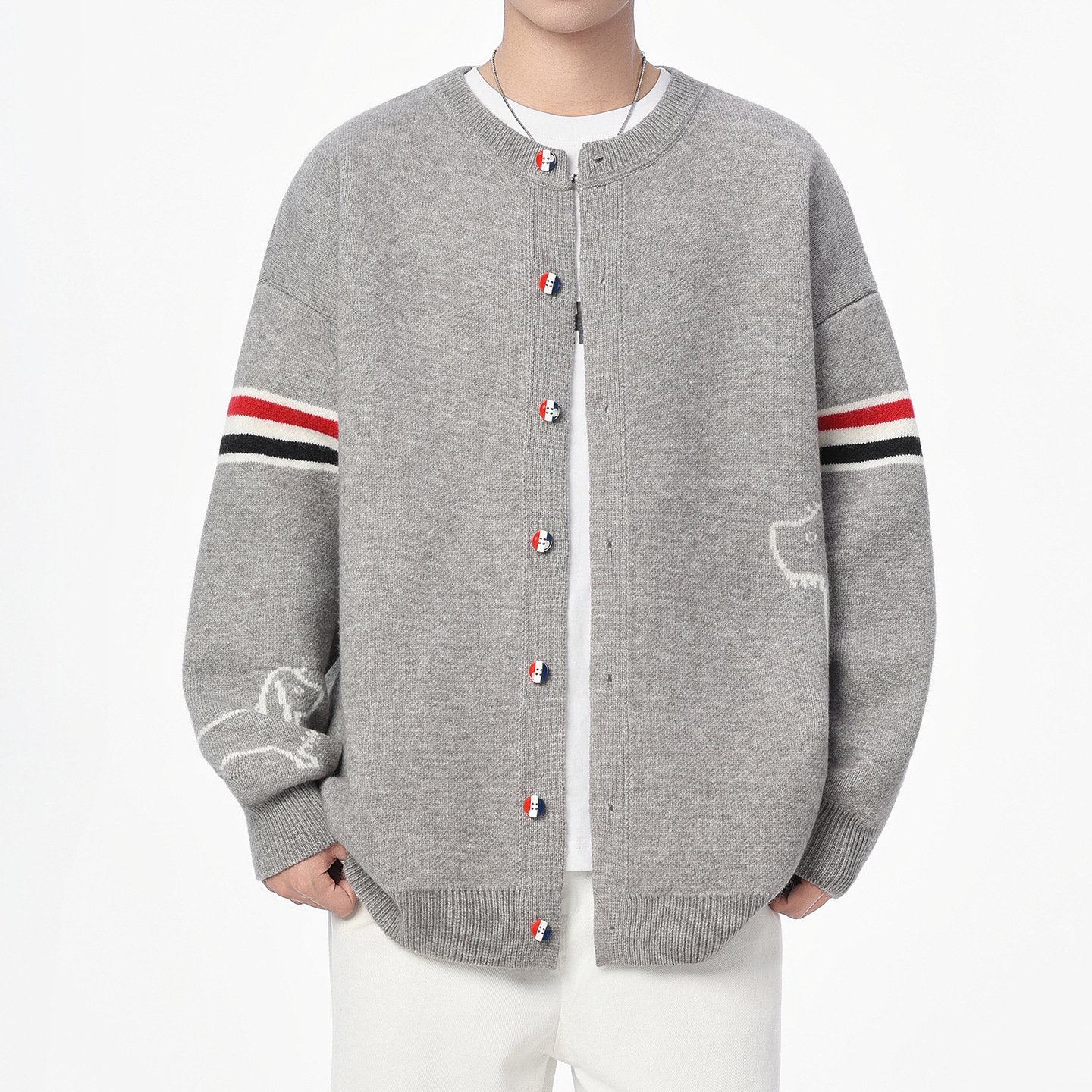 Designer Fashion Casual Sweater Knitted Cardigan Wool Sweater Loose Fit Men's Sweater High-quality Classic Clothing New Spring And Autumn Strip