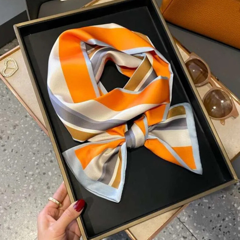 Écharpe carrée d'été rayée en Satin pour femmes, ruban Long multi-usage pour sac de cou, cravate, bureau quotidien