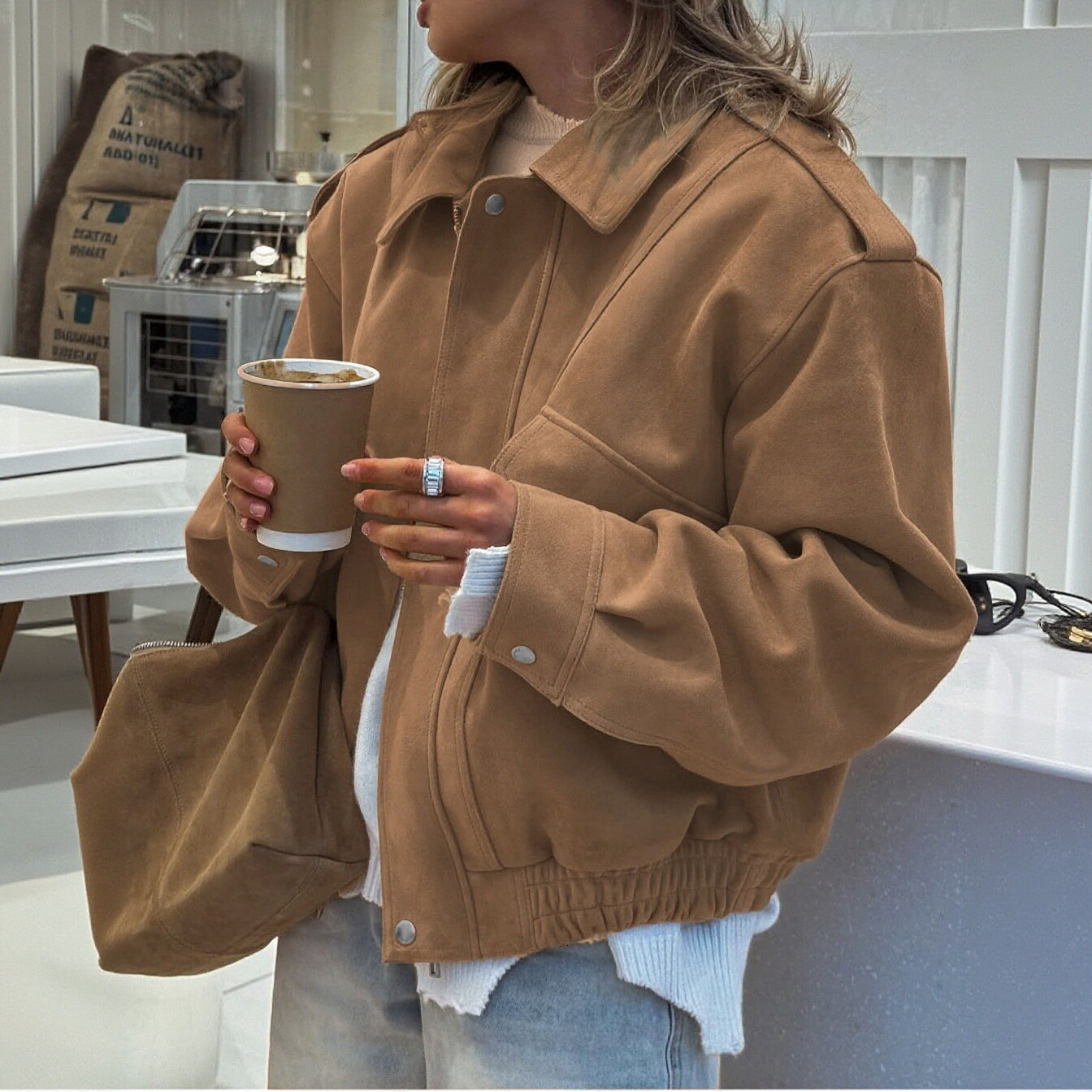 Designer , hot-selling 2026 autumn and winter new women's fashion loose suede jacket top