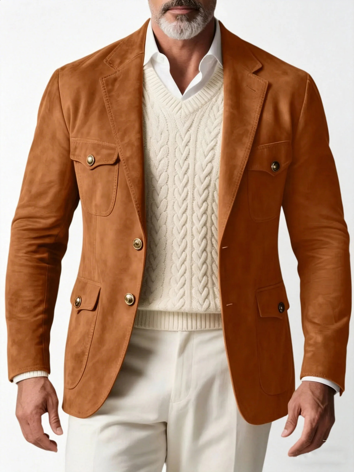 1970s Mens Suede Blazer Retro Slim Fit Two Buttons Multi Pocket High Quality Jacket Fashion Casual Sport Coat For Daily Wear 260515BANJIA