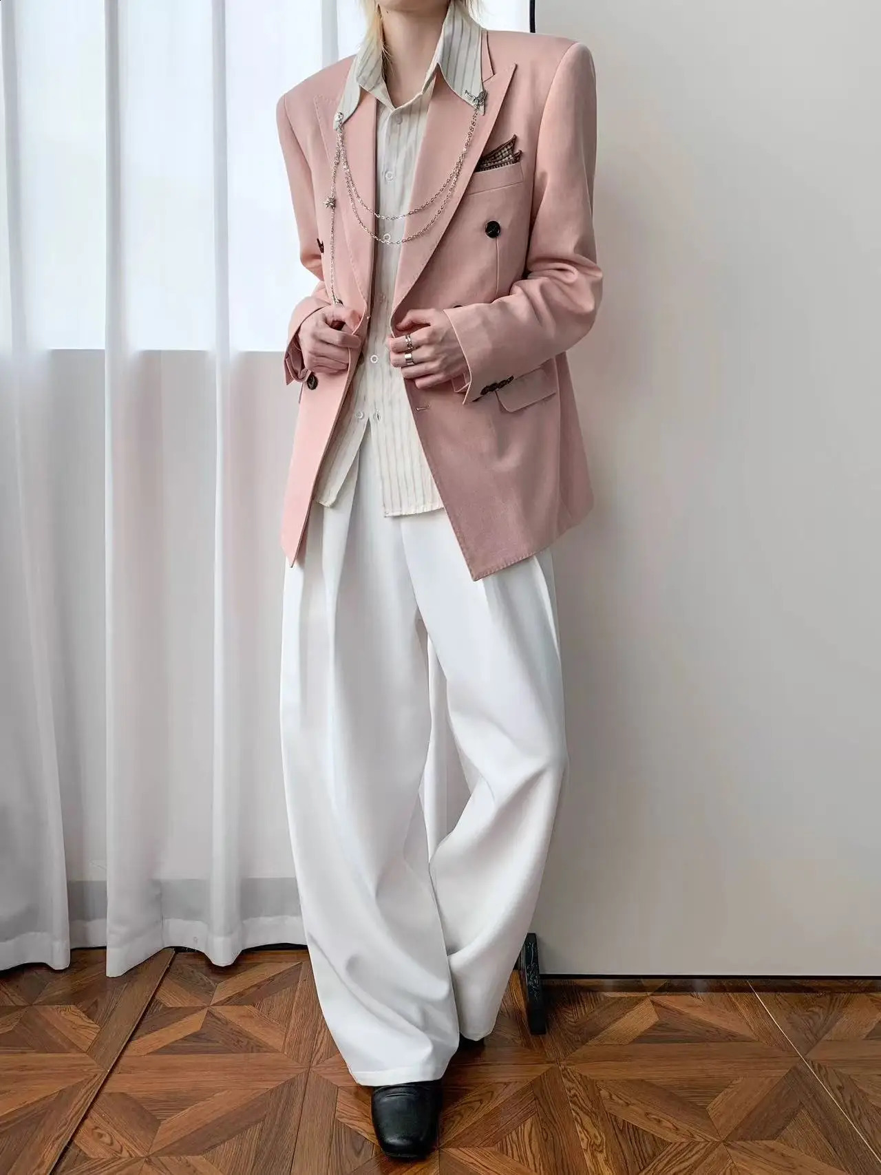 Korean Style Dusty Pink Unisex Oversized Blazer Loose Solid Color Streetwear Suit Jacket For Men Women Daily Office Party Wear 260515BANJIA