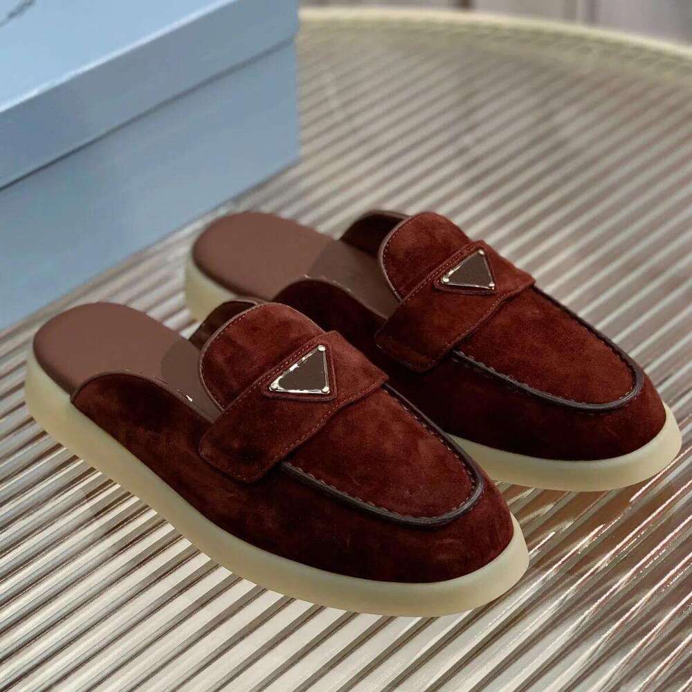 Designer outdoor recreation Soft and comfortable party half slippers Luxury daily outfit peach pink genuine leather loafers Women's versatile b