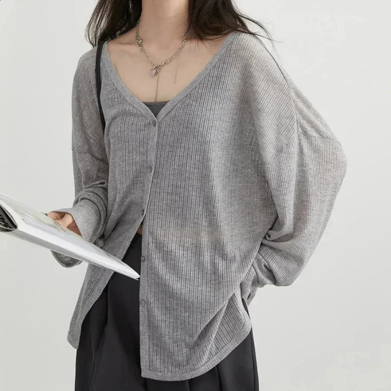 Womens Cardigan V-neck Long Sleeved Female Shirt Female Jumpers Sun Protection Woman Top Spring Summer Knitted Cardigan 260516BJ