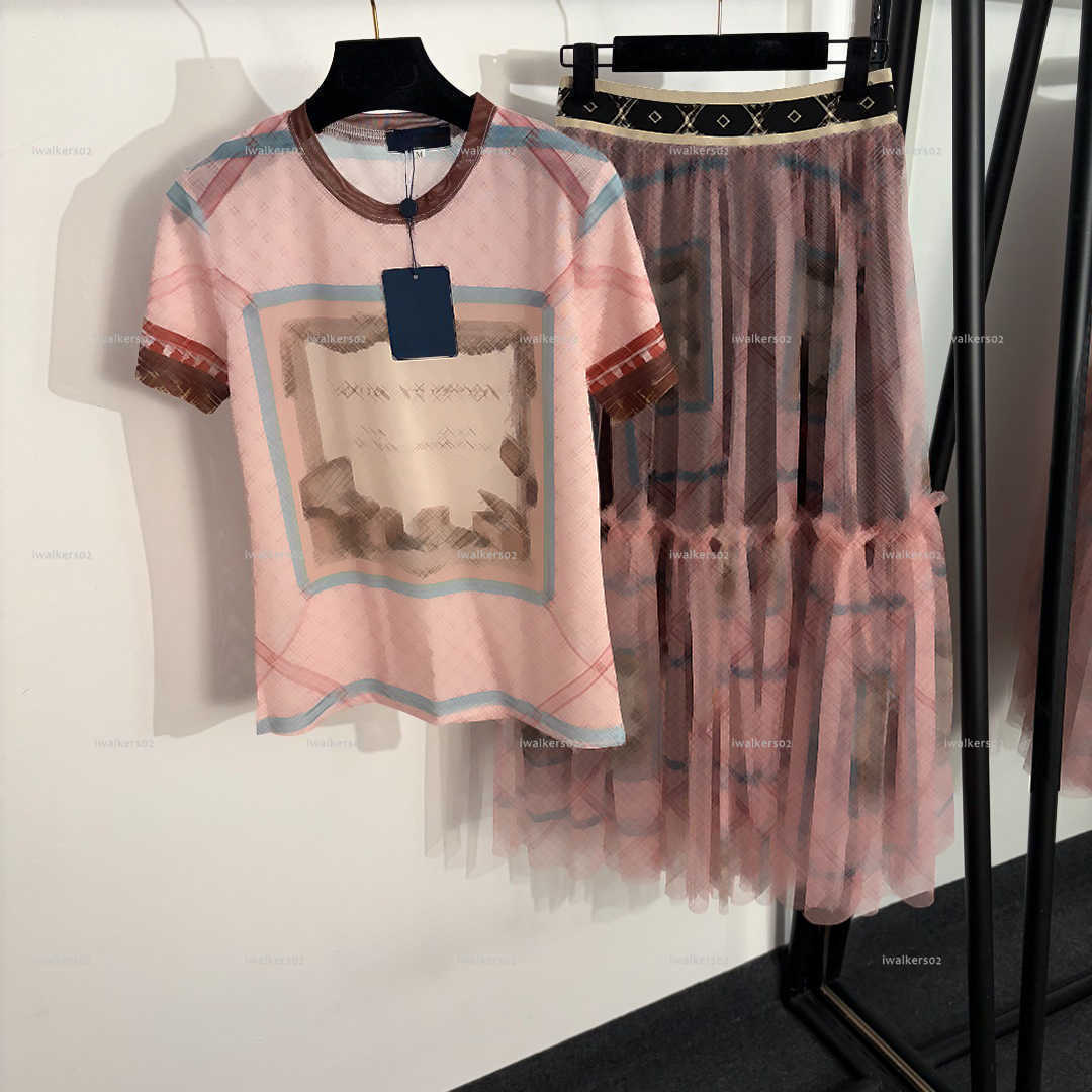 Classics crew neck women dress set Summer lady dresses women designer clothes letter printed short sleeved T-shirt+woven waistband half skirt A80-image-1106369022