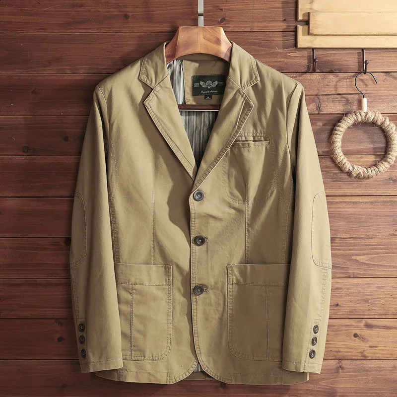 WHXR Man Blazer Spring Vintage Singlebreasted Pocket Male Outerwear Turn Down Collar Long Sleeve Loose Casual Men Suit Coat 260515BANJIA