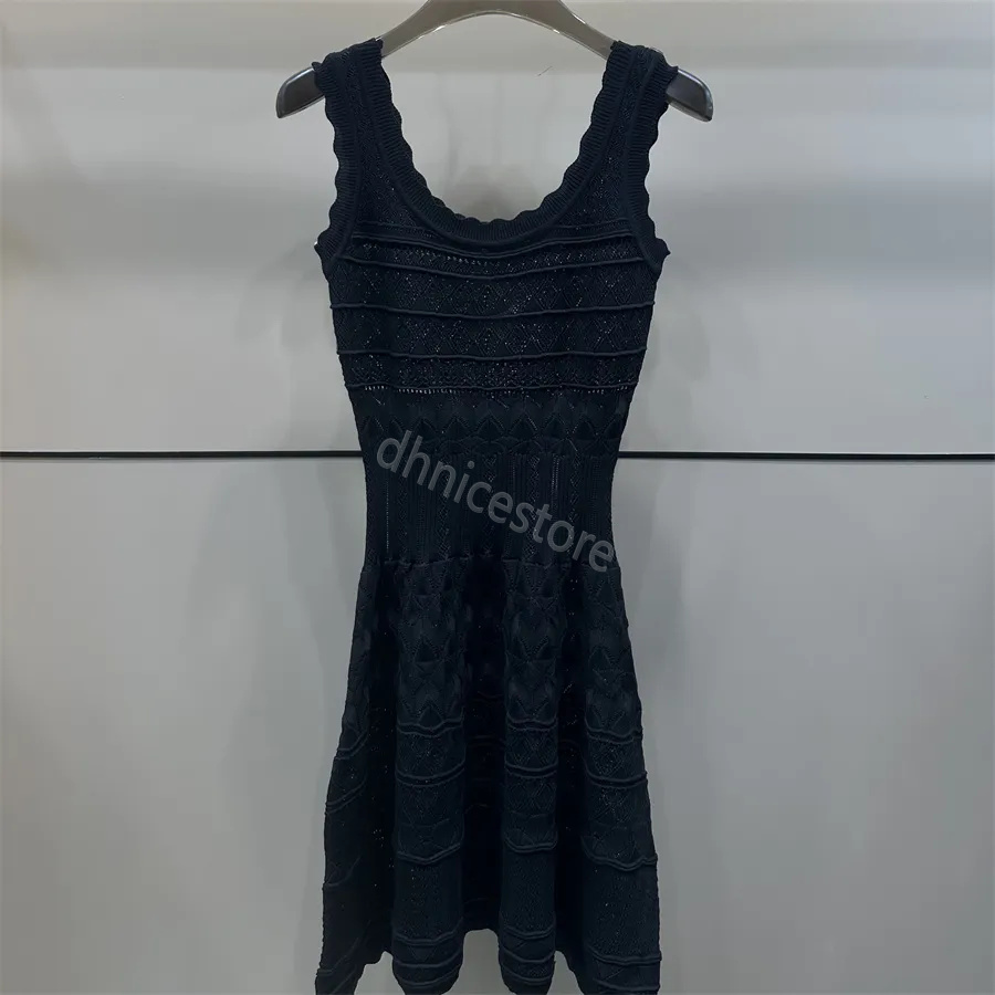 Casual Dresses Summer Women Designer Elegant Sleeveless Hollow Out Lady Luxury Sexy Sling Dress Female Knitting Party Scoop Neck Robes Long Skirt