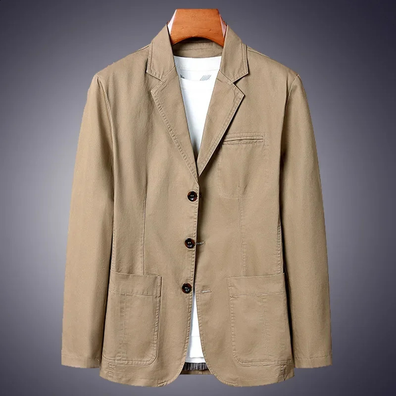 Blazer 100 Cotton Fashion Business Solid Slim Fit Casual Work Korean Coat for Men Middleaged Plus Size Loose 260515BANJIA