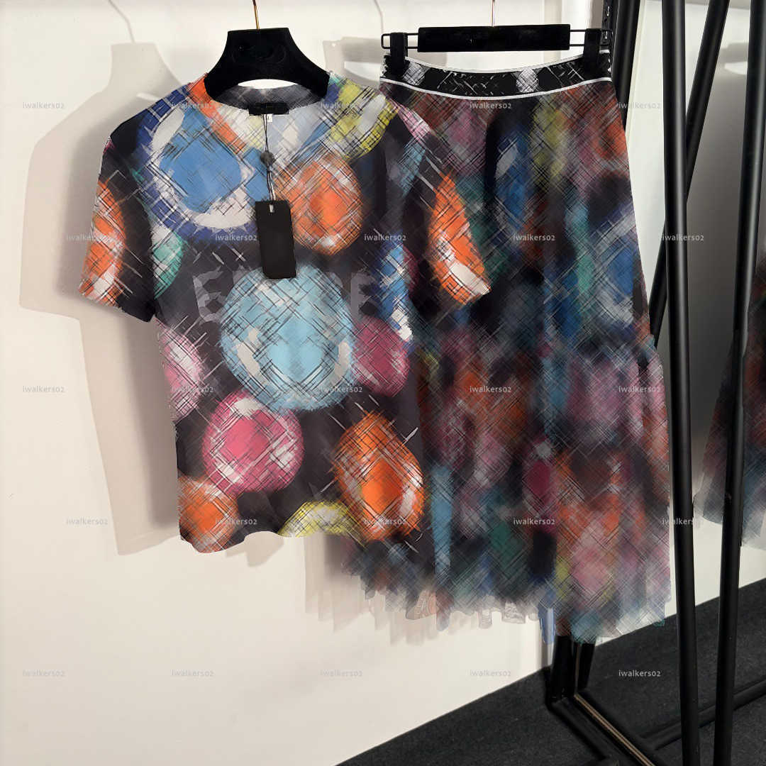 Classics round neck women dress set Summer lady dresses women designer clothes printed short sleeved T-shirt+woven waistband half skirt A1315X16N-image-1106369078