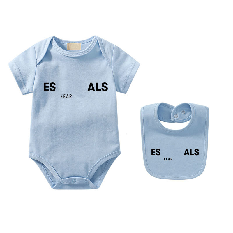 New Designer Clothes Baby Short Sleeve perfume Bodysuit Bib Set Soft Cotton Printed Onesie With Snap Closure Newborn Outfit For Boys cologne Girls D