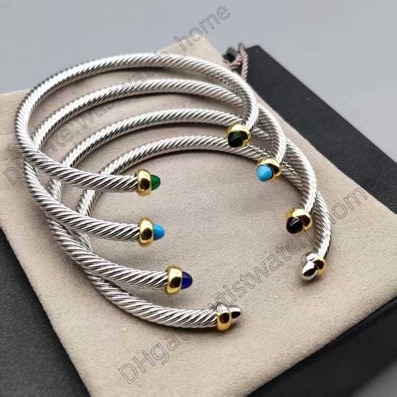 4MM thick Twist Bracelet silver designer jewlery for women men S925 Green gemstone Charm Cuff Bangle Bracelets C-Shape Fashion Wire Simple wholesale