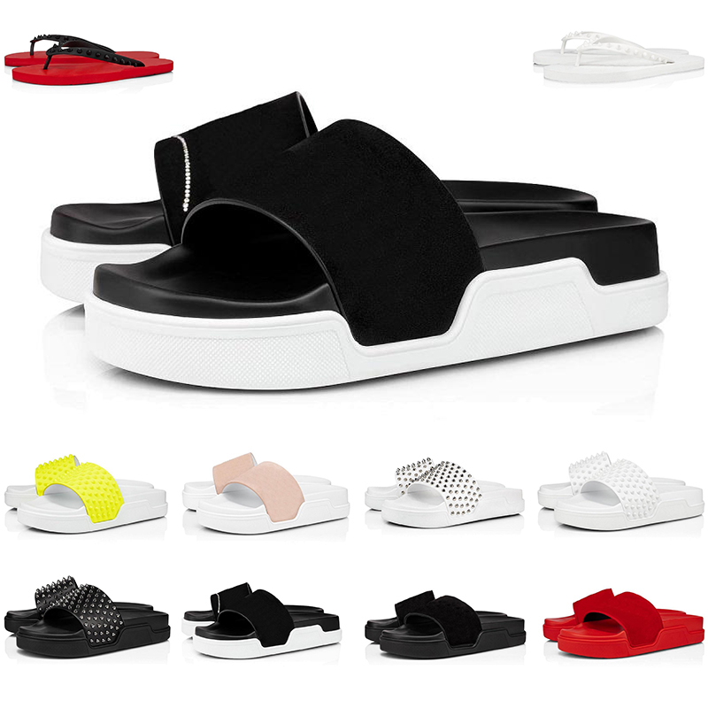 Sandales rouges de styliste, tongs pour hommes et femmes, pantoufles en cuir, mode luxe, lettre plate, chaussures de plage à rivets, baskets 38-4