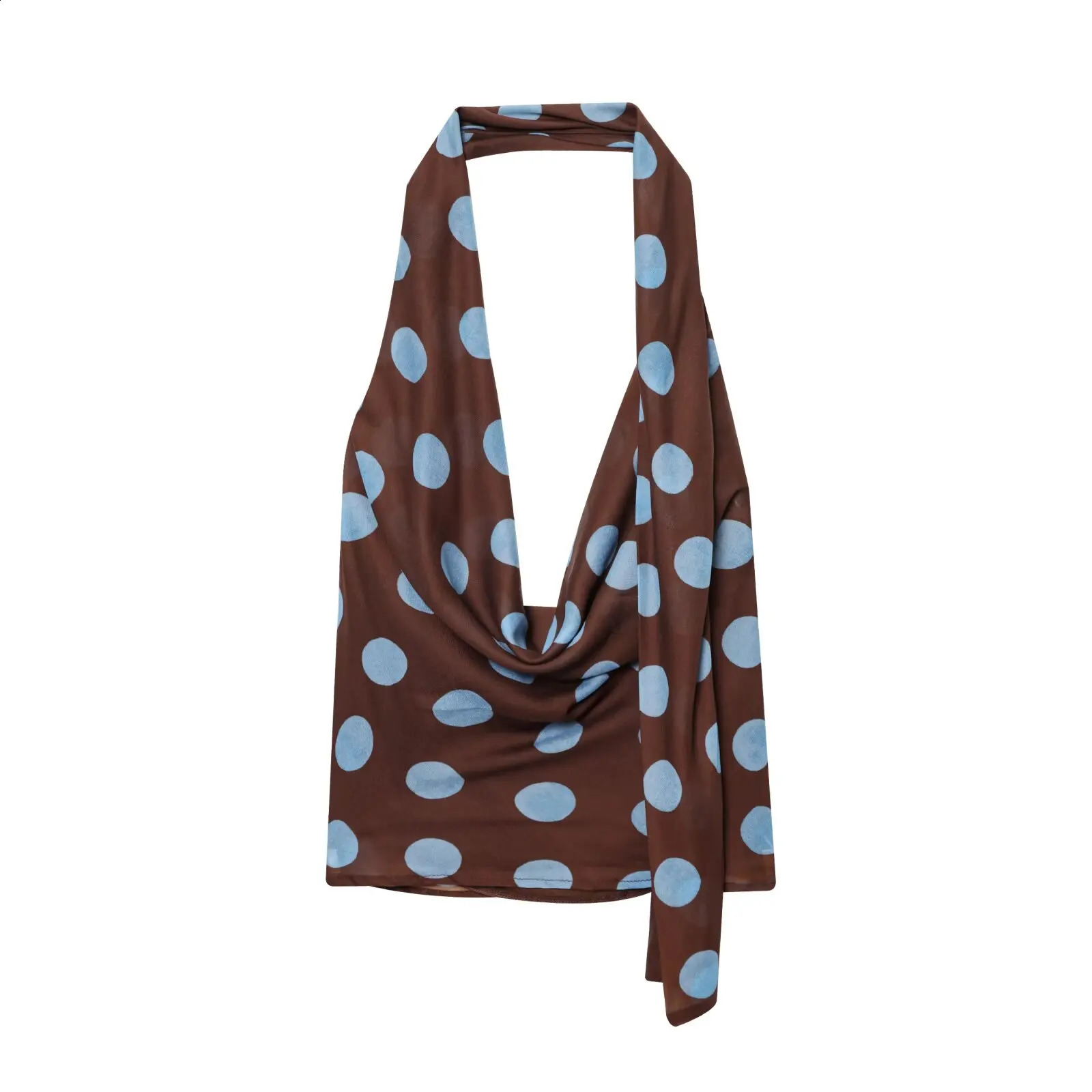 Zevity Women Chic V Neck Sleeveless Polka Dots Print Halter Smock Blouse Female Side Zipper Backless Shirt Blusas Tops LS9328 260515BJ