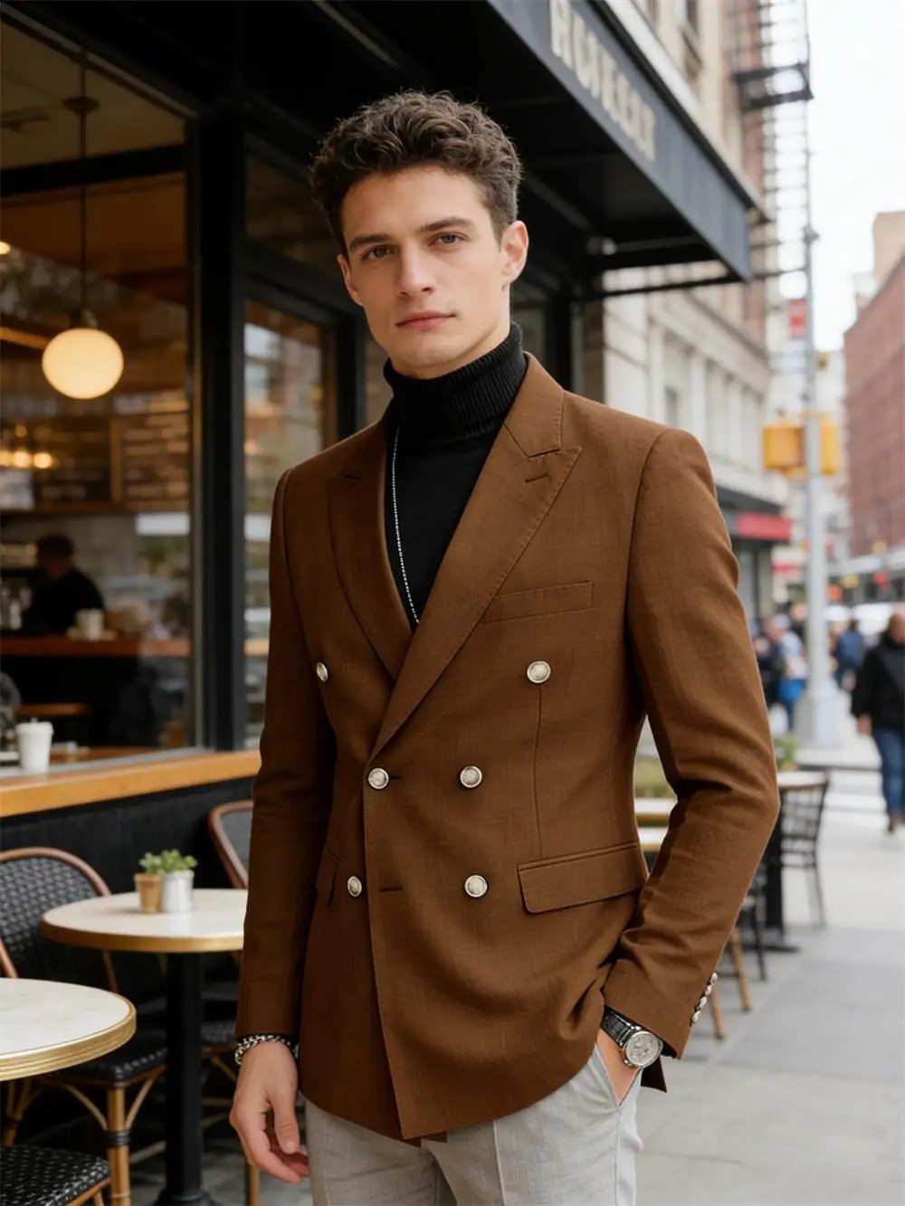 Mens Linen Blazer Double Breasted Slim Fit Breathable Suit Jacket Business Casual Gentlemen Coat Formal Wedding Party Dress 260515BANJIA