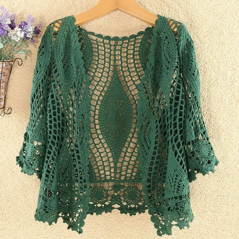 Knitted Cardigan Jacket Women Spring Summer 2025 Hollow Shawl Short Sun-proof Tops Female Casual All-match Thin Ladies Coat 260516BJ